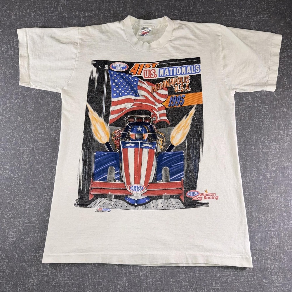 Vintage NHRA US Nationals Shirt Mens Medium White 1995 Indianapolis Drag Racing